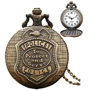 Police Pocket Chain Watch Protect and Serve Quartz Analog Watch Unisex Gift